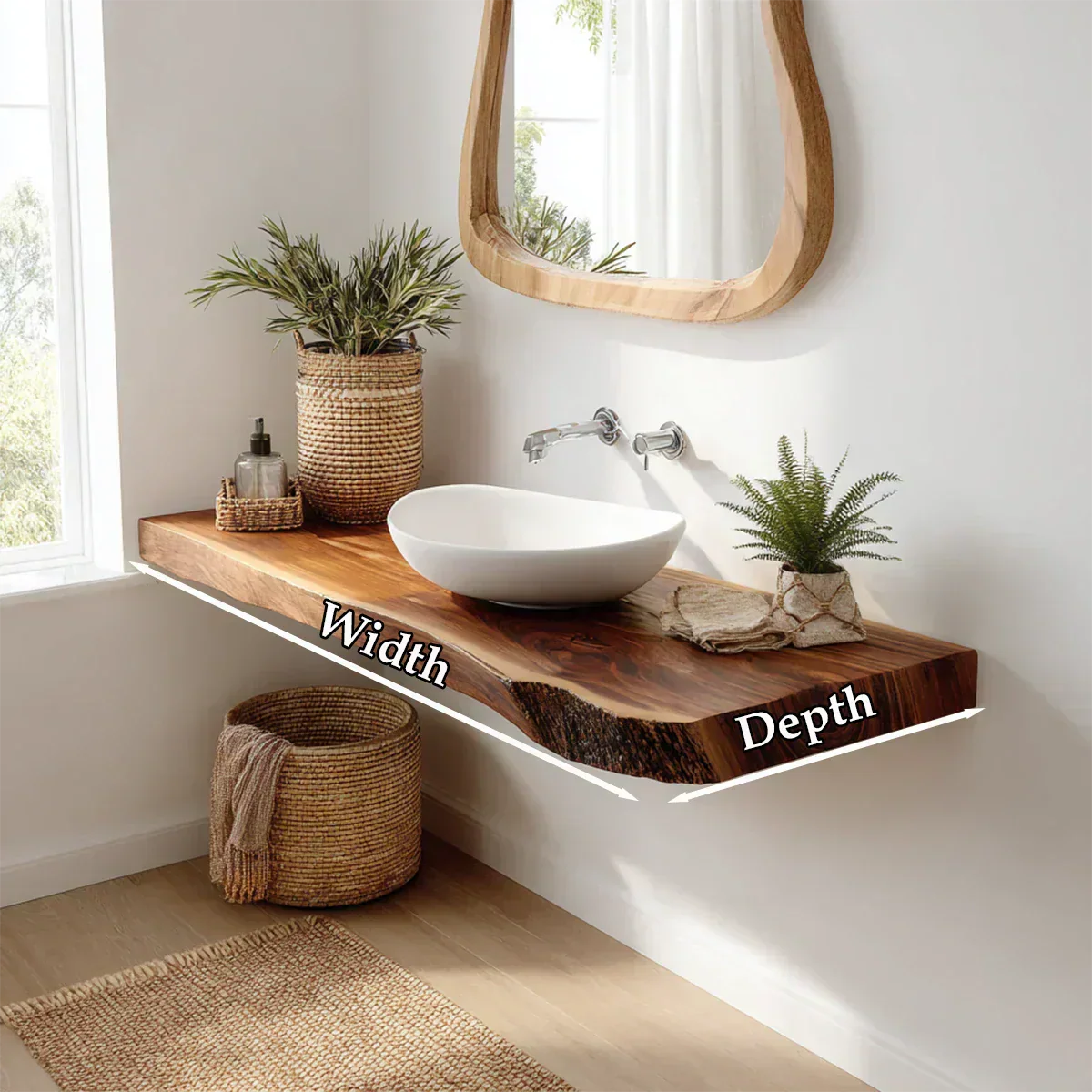 Natural Solid Wood Scandinavian Floating Vanity Shelf - Rustirawood
