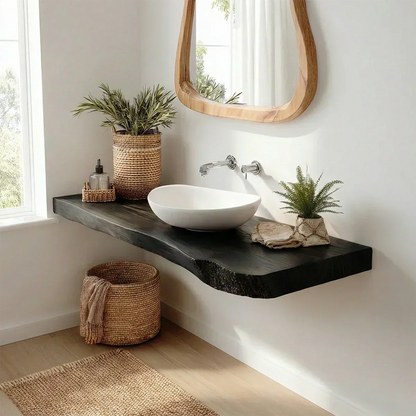 Natural Solid Wood Scandinavian Floating Vanity Shelf - Rustirawood