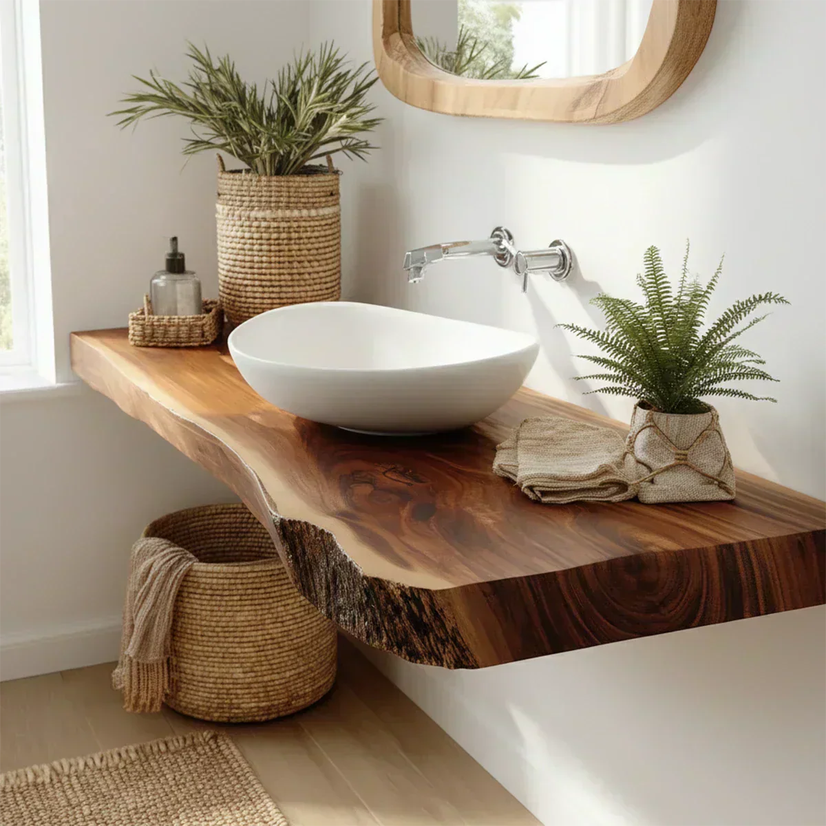 Natural Solid Wood Scandinavian Floating Vanity Shelf - Rustirawood