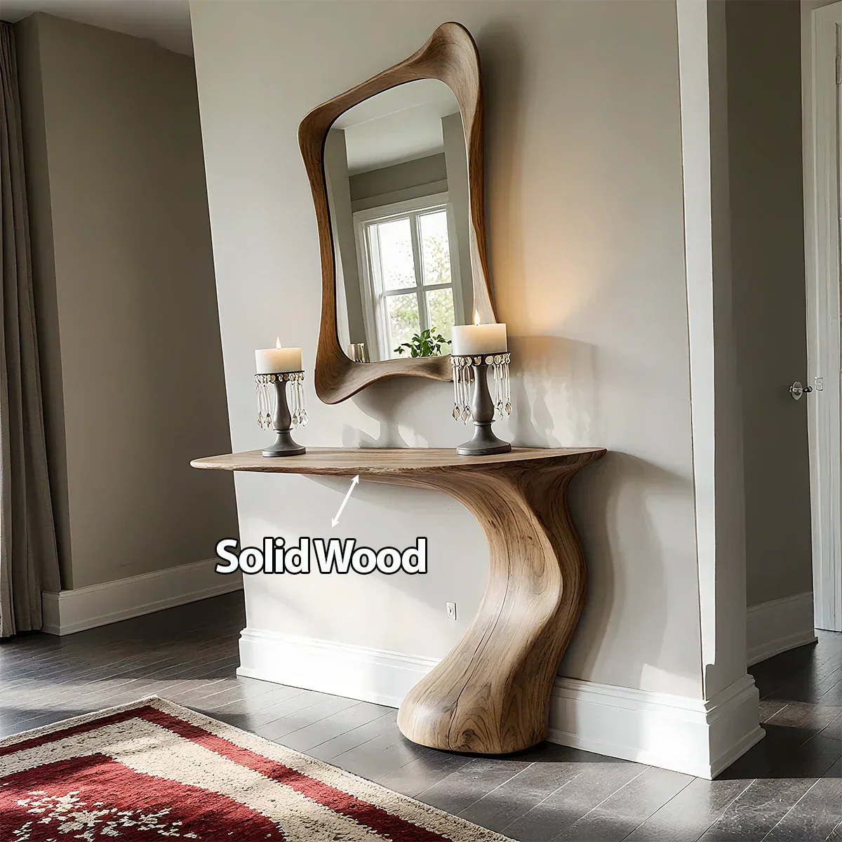 Natural Solid Wood Sculptural Console Table in Modern Wabi-Sabi Form - Rustirawood