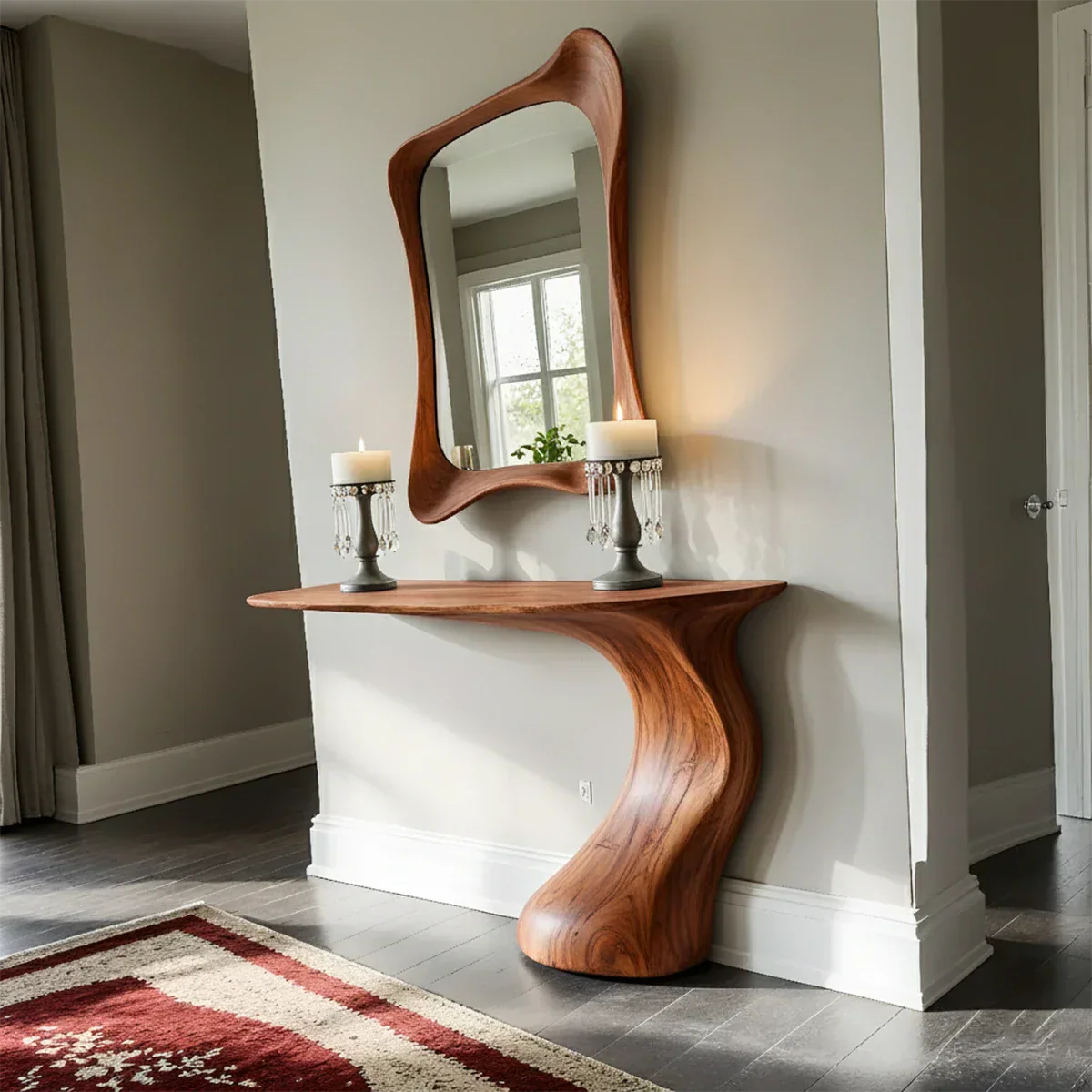 Natural Solid Wood Sculptural Console Table in Modern Wabi-Sabi Form - Rustirawood