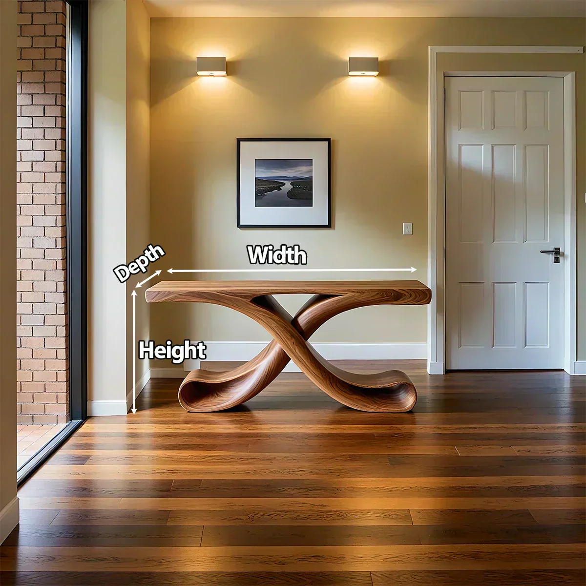 Natural Solid Wood Sculptural Console with Flowing Curved Base – Modern Japandi - Woodenecho