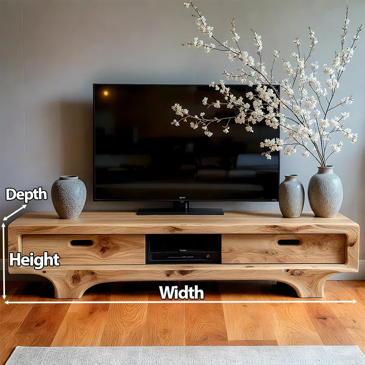 Natural Solid Wood TV Stand – Sculptural Minimalist Media Console - Rustirawood