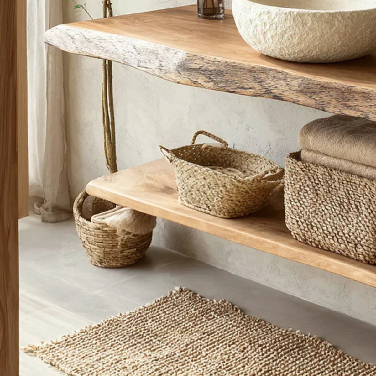 Natural Solid Wood Wabi-Sabi Floating Bathroom Vanity Shelf - Rustirawood