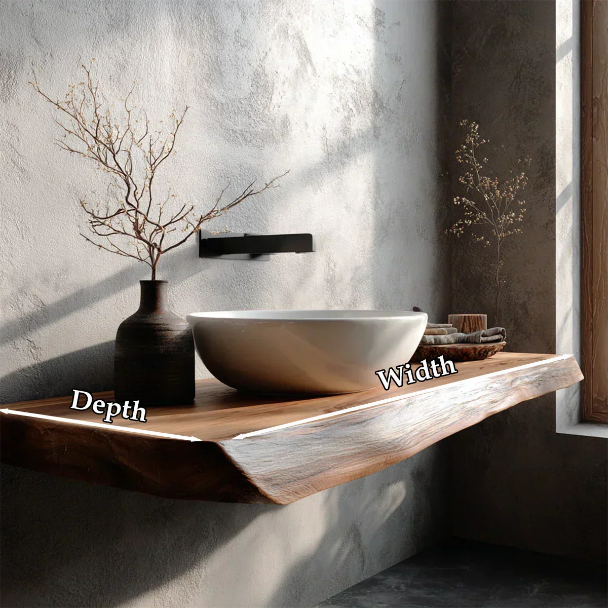 Natural Solid Wood Wabi-Sabi Floating Bathroom Vanity Shelf - Rustirawood