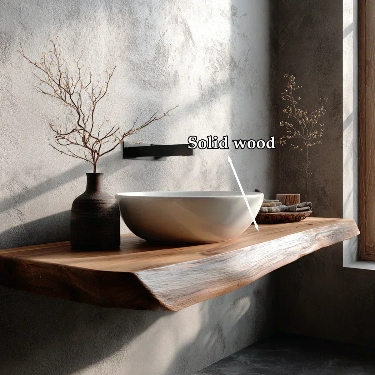 Natural Solid Wood Wabi-Sabi Floating Bathroom Vanity Shelf - Rustirawood