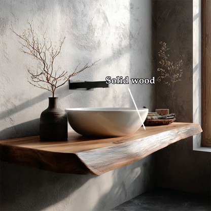 Natural Solid Wood Wabi-Sabi Floating Bathroom Vanity Shelf - Rustirawood