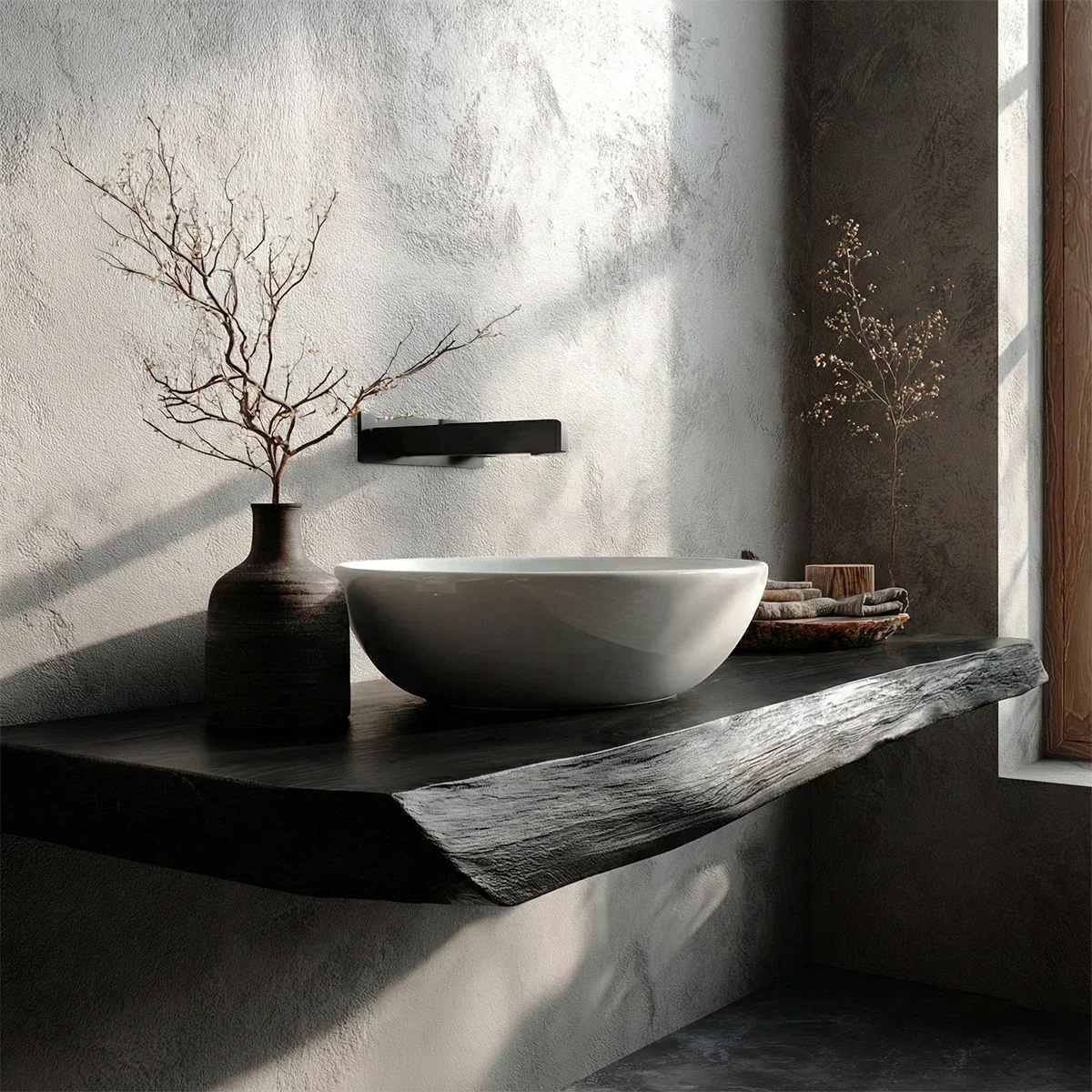 Natural Solid Wood Wabi-Sabi Floating Bathroom Vanity Shelf - Rustirawood