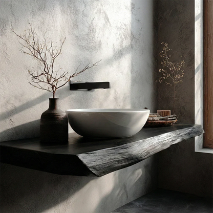 Natural Solid Wood Wabi-Sabi Floating Bathroom Vanity Shelf - Rustirawood
