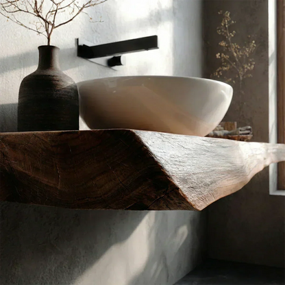 Natural Solid Wood Wabi-Sabi Floating Bathroom Vanity Shelf - Rustirawood