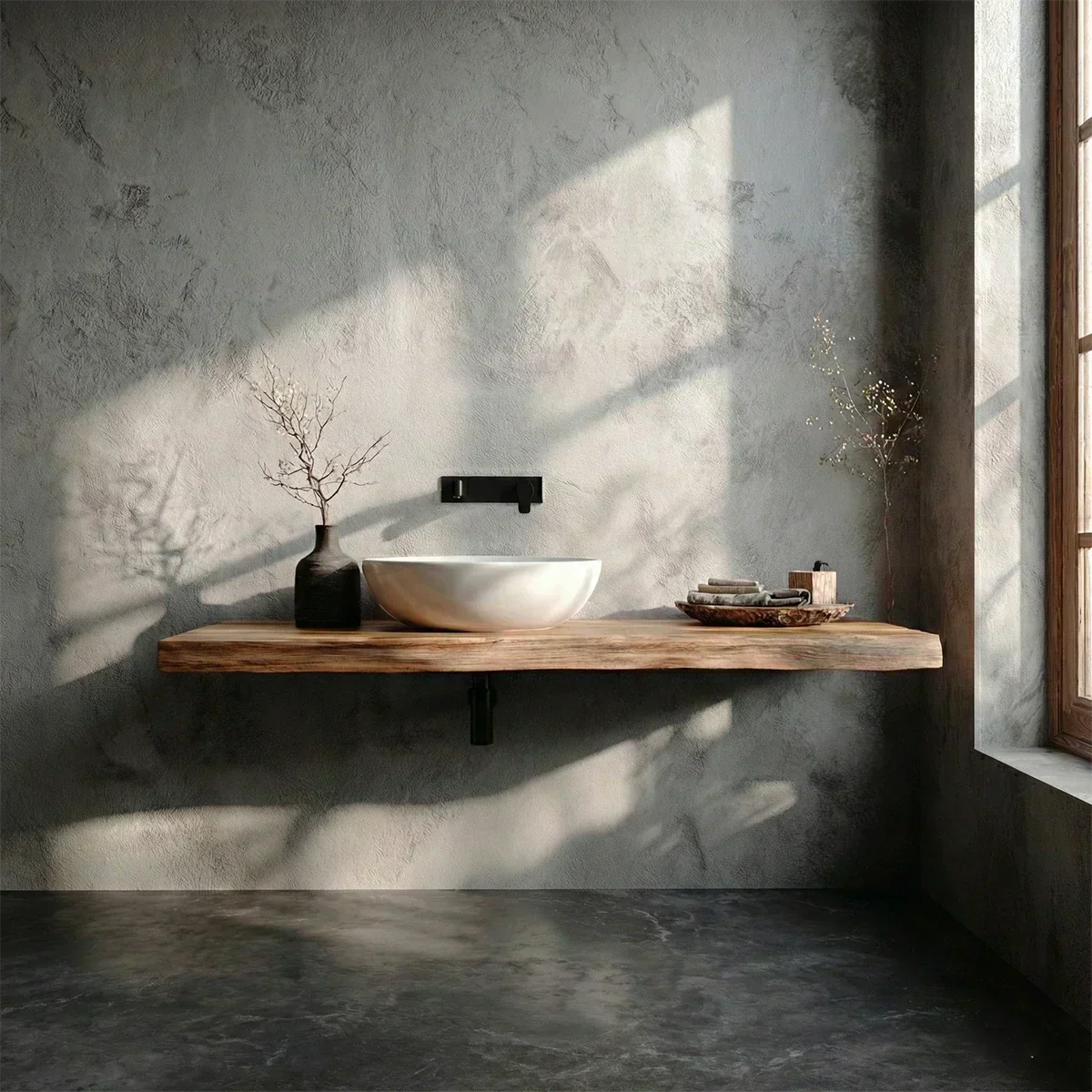 Natural Solid Wood Wabi-Sabi Floating Bathroom Vanity Shelf - Rustirawood