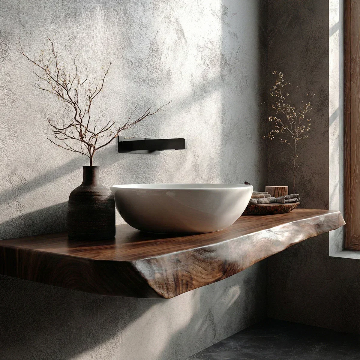 Natural Solid Wood Wabi-Sabi Floating Bathroom Vanity Shelf - Rustirawood