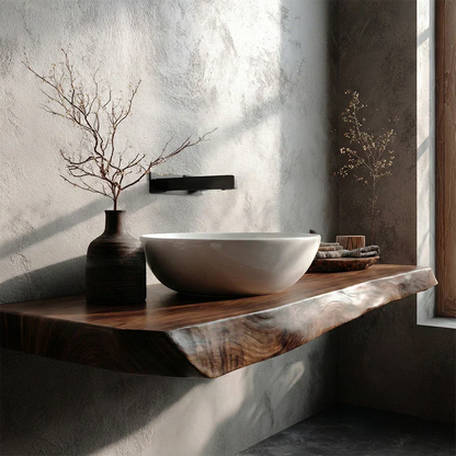 Natural Solid Wood Wabi-Sabi Floating Bathroom Vanity Shelf - Rustirawood