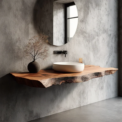 Natural Solid Wood Wabi-Sabi Floating Vanity Shelf - Rustirawood