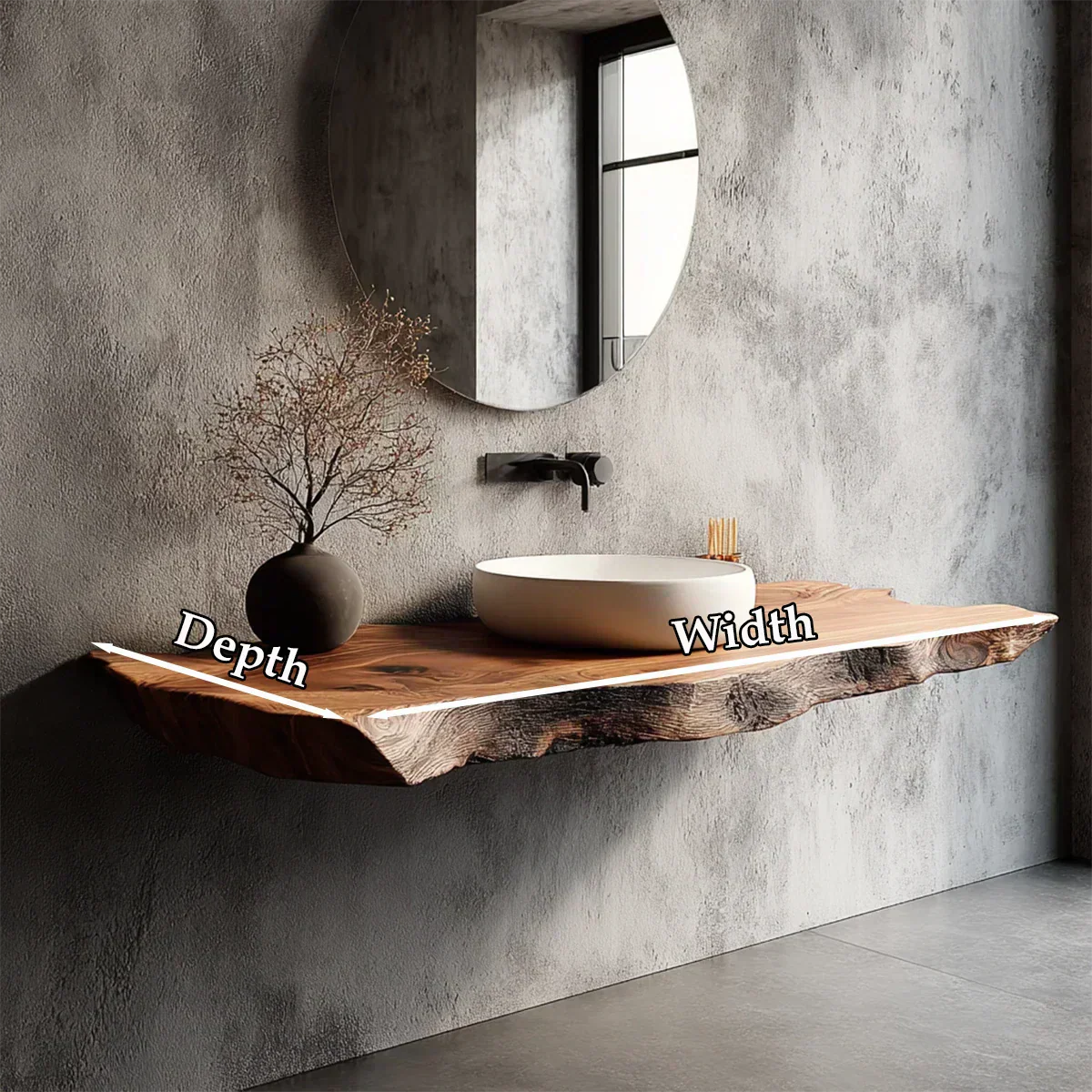 Natural Solid Wood Wabi-Sabi Floating Vanity Shelf - Rustirawood