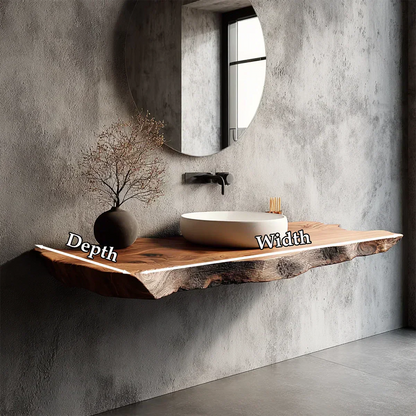 Natural Solid Wood Wabi-Sabi Floating Vanity Shelf - Rustirawood
