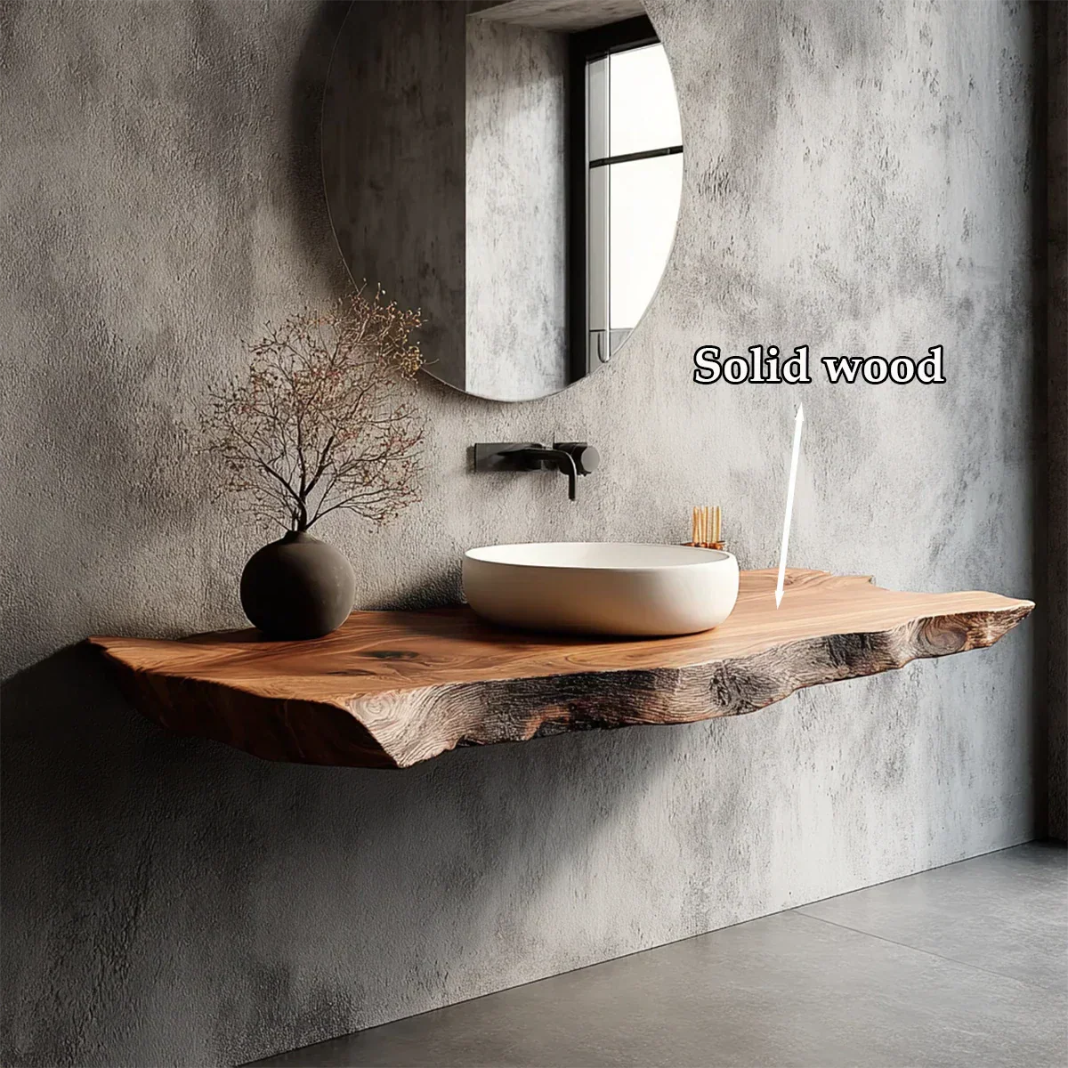 Natural Solid Wood Wabi-Sabi Floating Vanity Shelf - Rustirawood