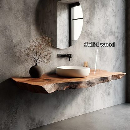 Natural Solid Wood Wabi-Sabi Floating Vanity Shelf - Rustirawood