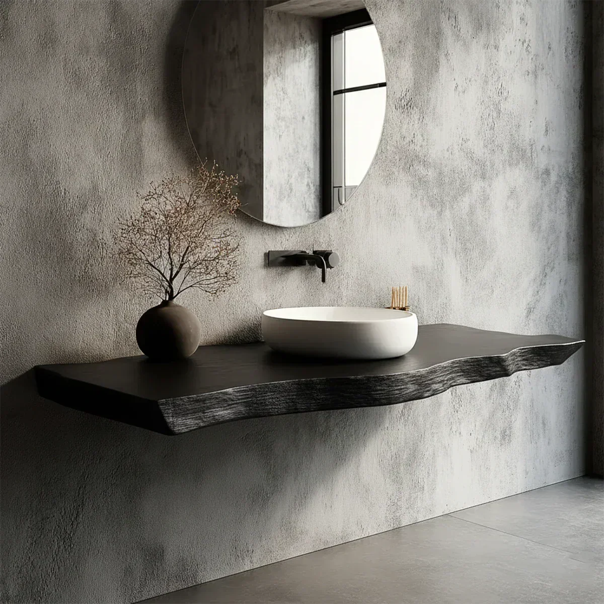 Natural Solid Wood Wabi-Sabi Floating Vanity Shelf - Rustirawood