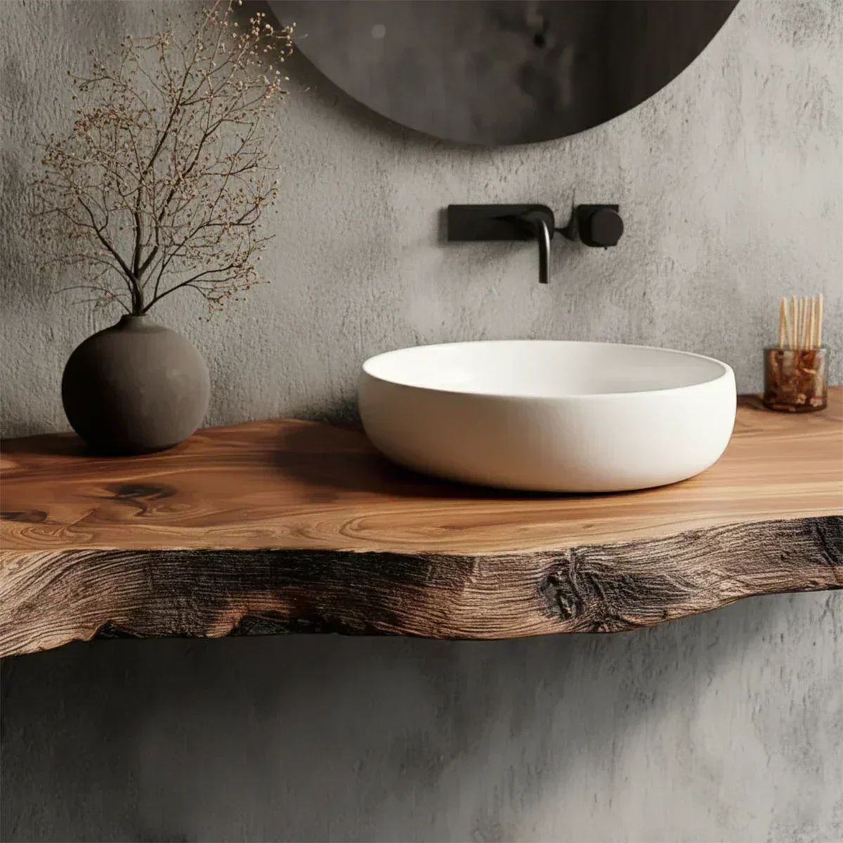 Natural Solid Wood Wabi-Sabi Floating Vanity Shelf - Rustirawood