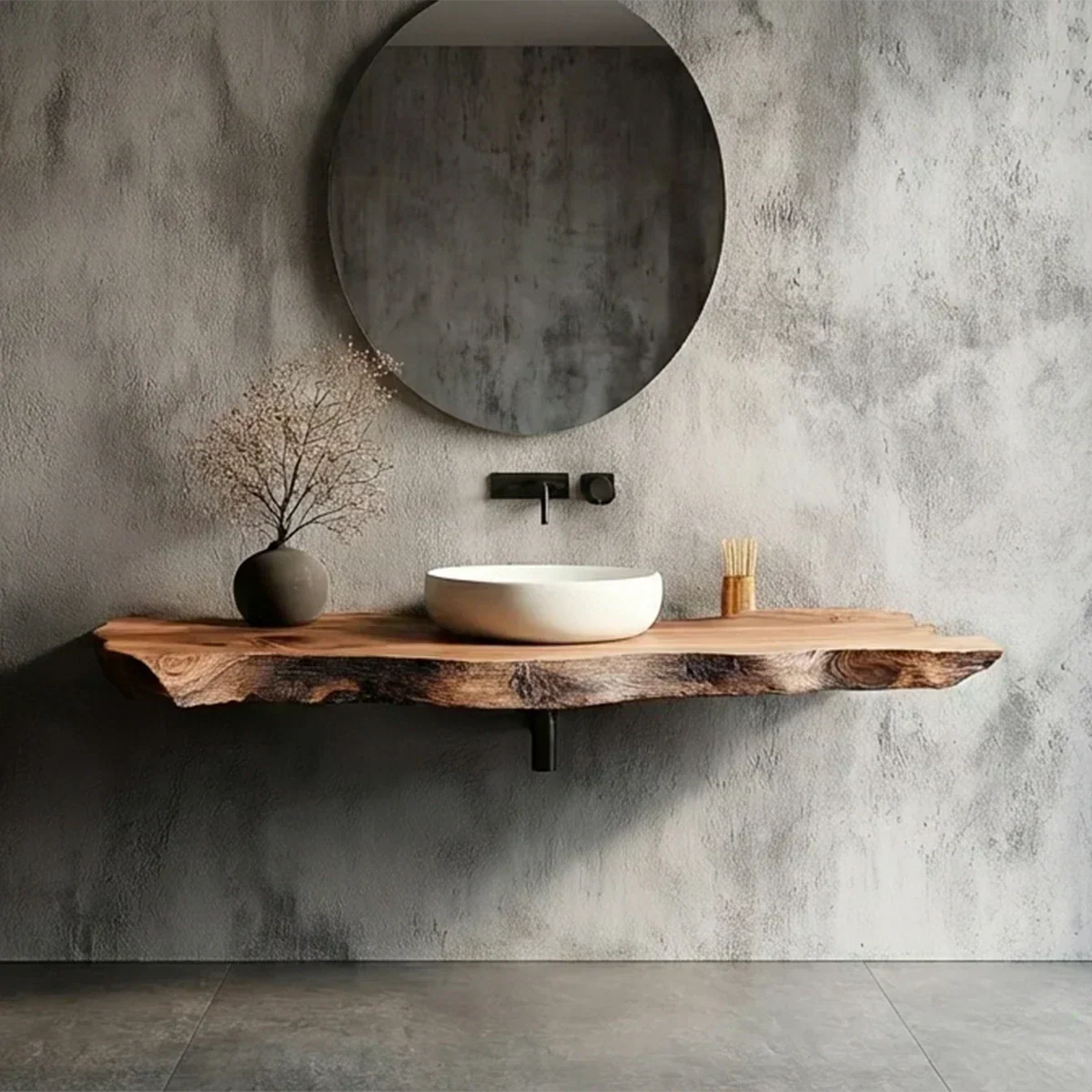 Natural Solid Wood Wabi-Sabi Floating Vanity Shelf - Rustirawood