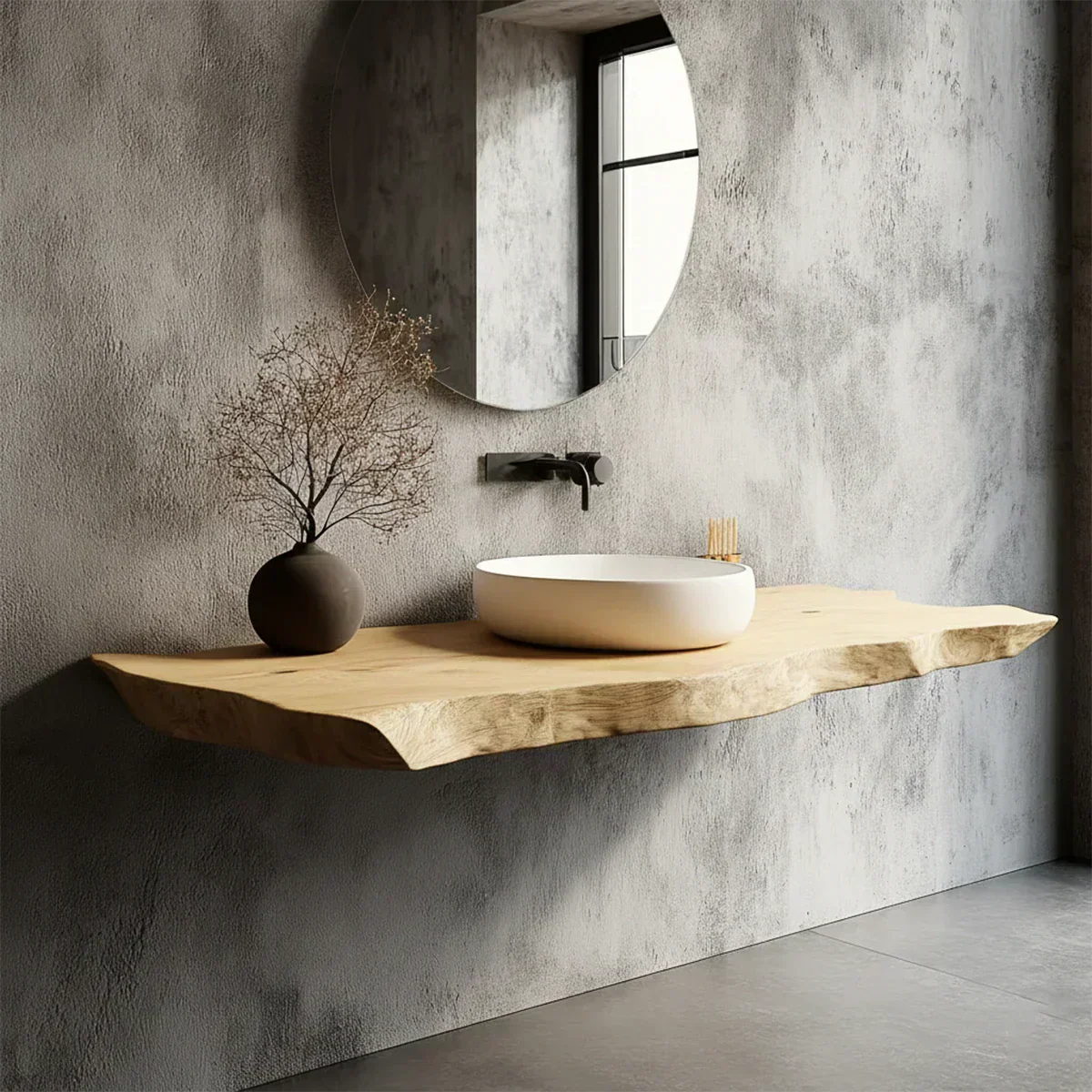Natural Solid Wood Wabi-Sabi Floating Vanity Shelf - Rustirawood