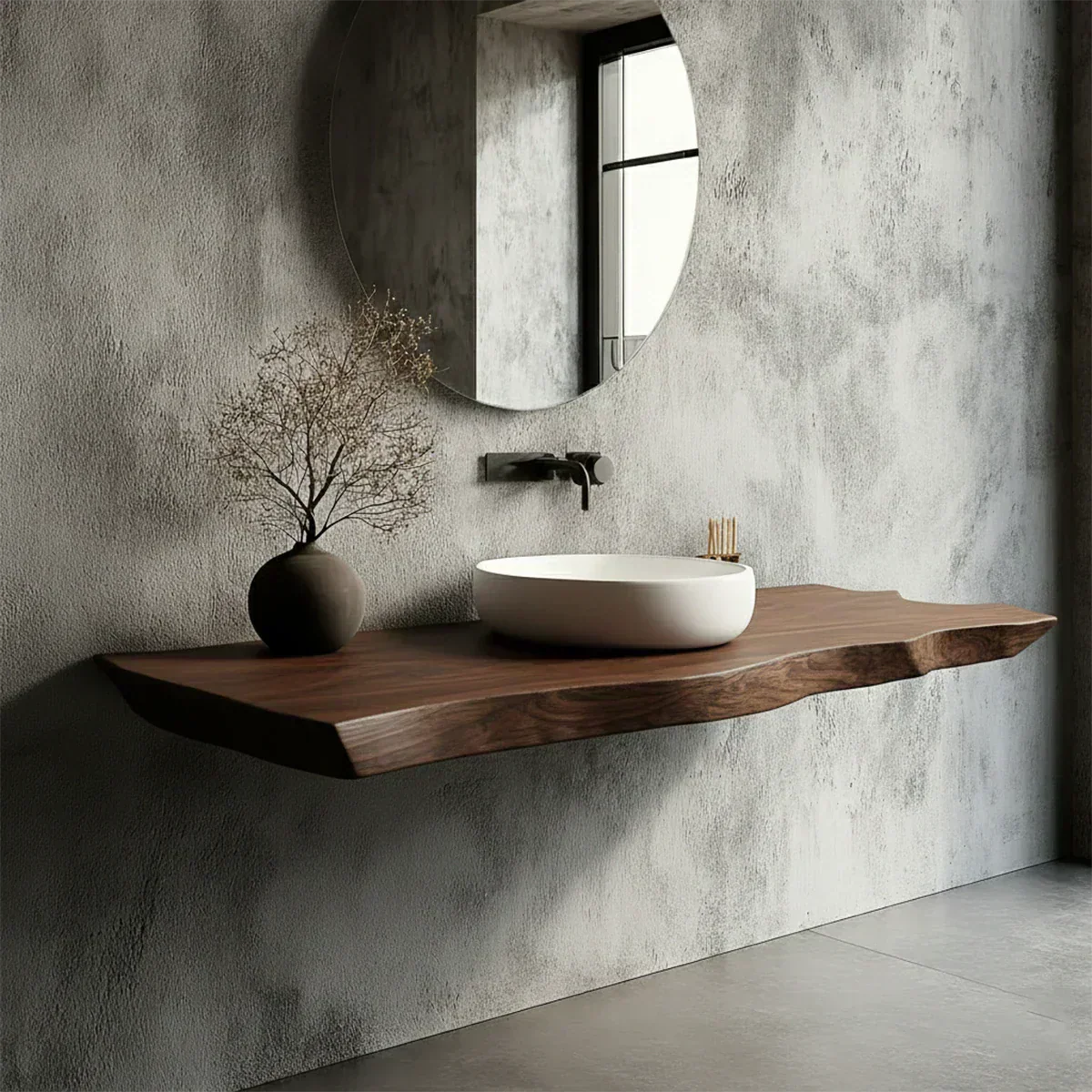 Natural Solid Wood Wabi-Sabi Floating Vanity Shelf - Rustirawood
