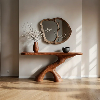 Natural Solid Wood Wabi-Sabi Sculptural Console Table - Rustirawood
