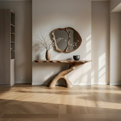 Natural Solid Wood Wabi-Sabi Sculptural Console Table - Woodenecho