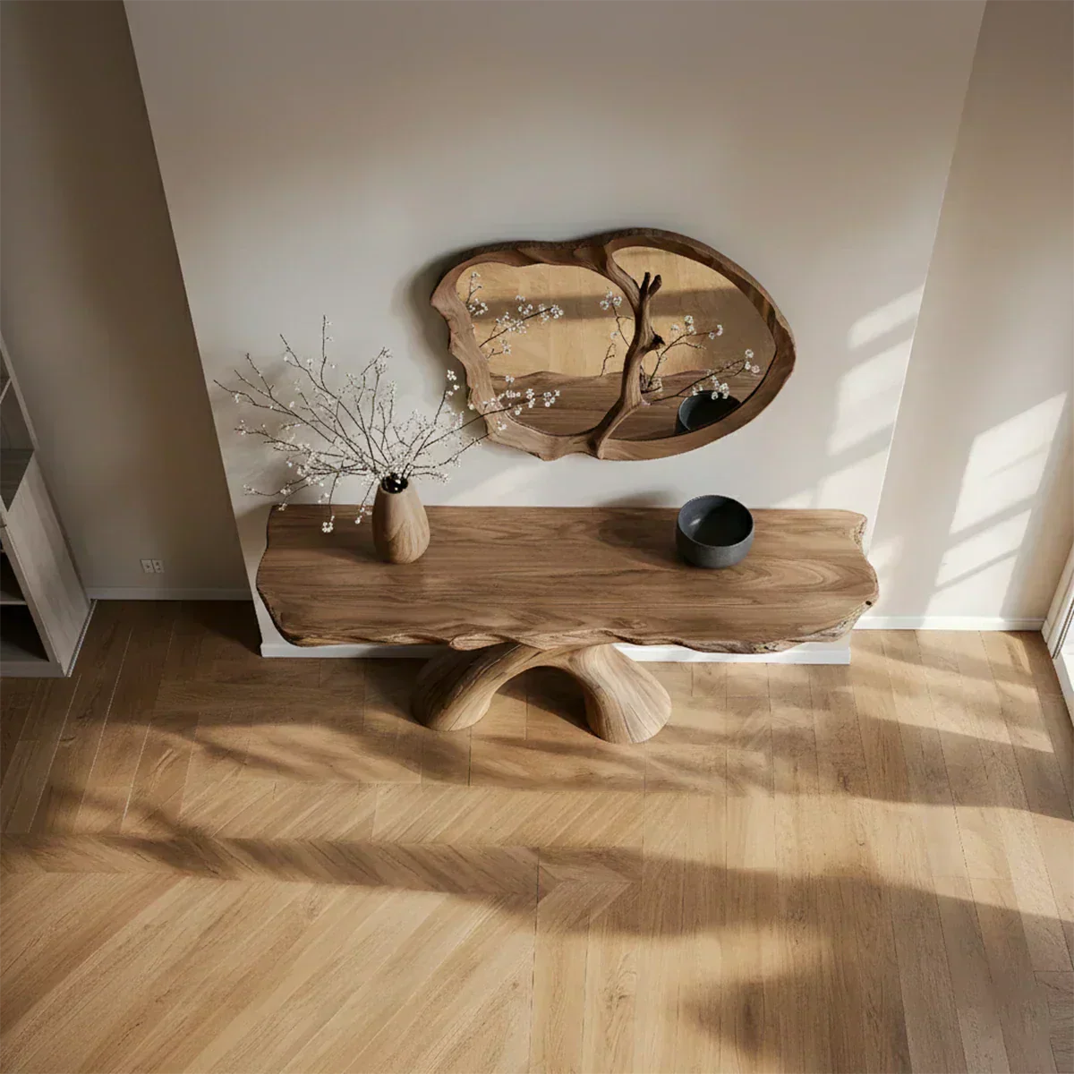 Natural Solid Wood Wabi-Sabi Sculptural Console Table - Woodenecho
