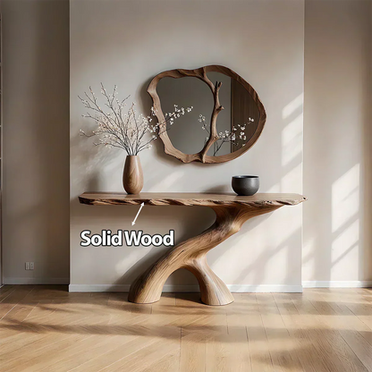 Natural Solid Wood Wabi-Sabi Sculptural Console Table - Woodenecho