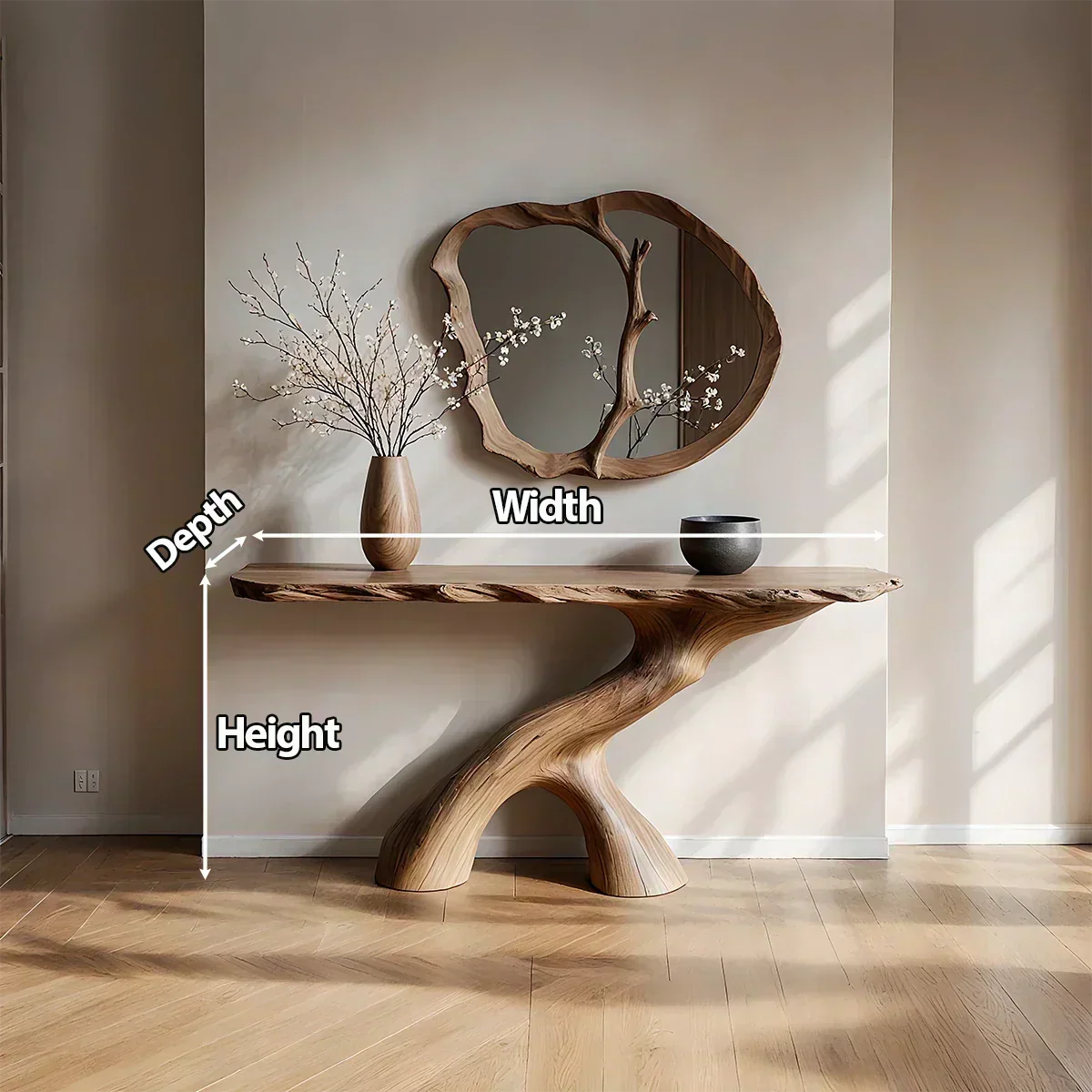 Natural Solid Wood Wabi-Sabi Sculptural Console Table - Woodenecho