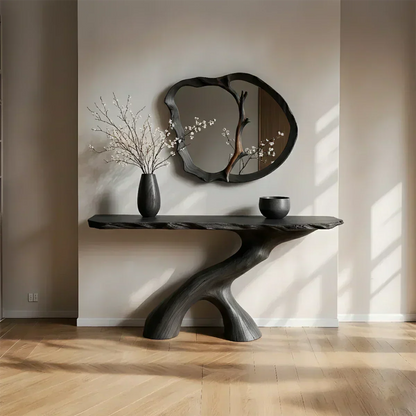 Natural Solid Wood Wabi-Sabi Sculptural Console Table - Woodenecho