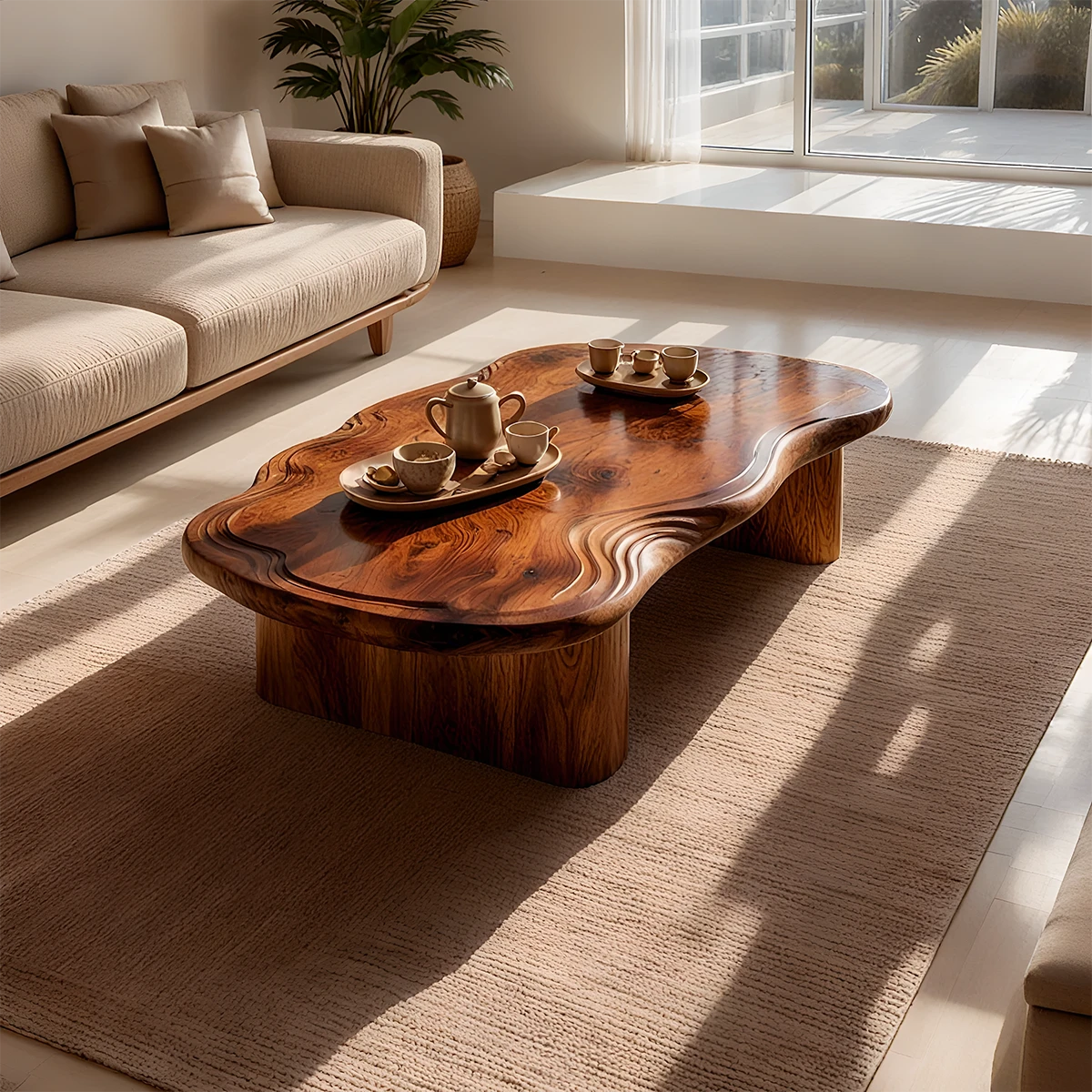 Organic Live Edge Coffee Table – Natural Wood Center Table for Modern Living Room - Woodenecho