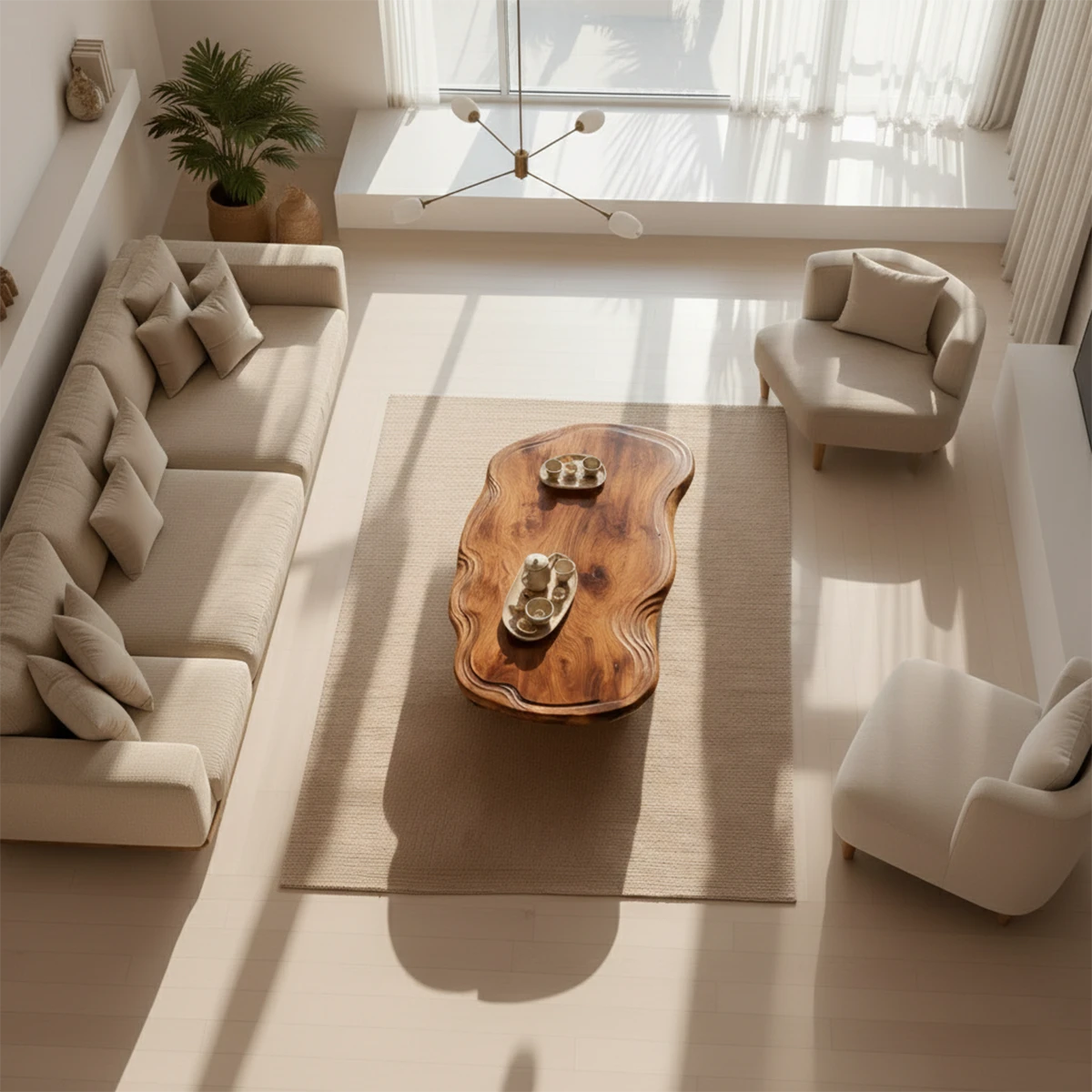 Organic Live Edge Coffee Table – Natural Wood Center Table for Modern Living Room - Woodenecho