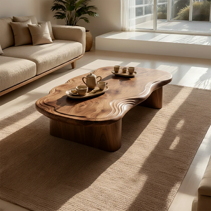 Organic Live Edge Coffee Table – Natural Wood Center Table for Modern Living Room - Woodenecho