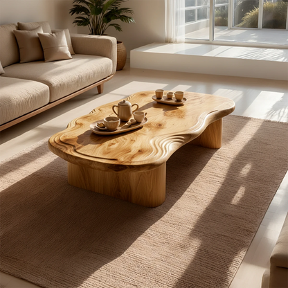Organic Live Edge Coffee Table – Natural Wood Center Table for Modern Living Room - Woodenecho