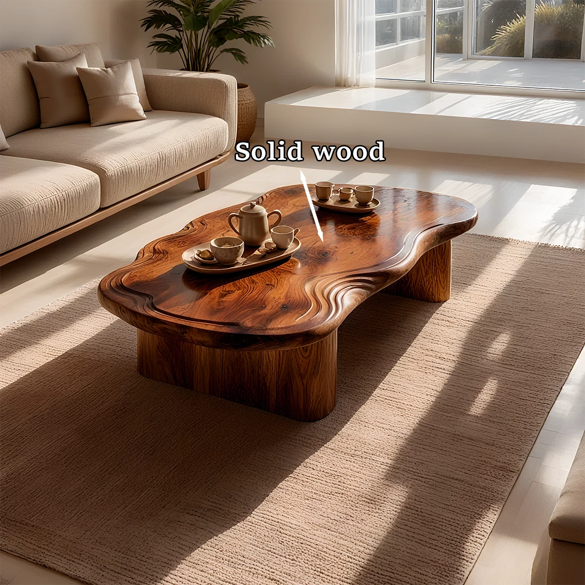 Organic Live Edge Coffee Table – Natural Wood Center Table for Modern Living Room - Woodenecho