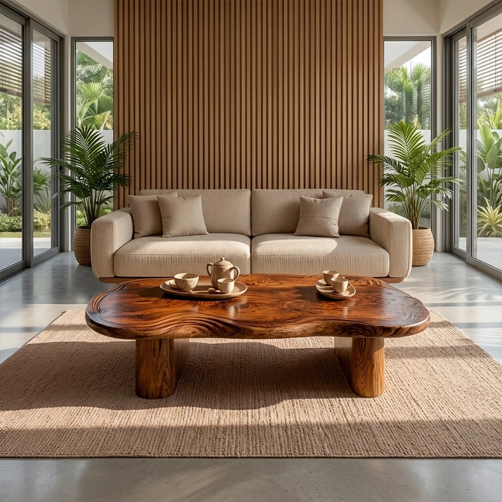 Organic Live Edge Coffee Table – Natural Wood Center Table for Modern Living Room - Woodenecho