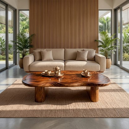 Organic Live Edge Coffee Table – Natural Wood Center Table for Modern Living Room - Woodenecho