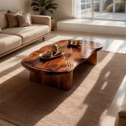 Organic Live Edge Coffee Table – Natural Wood Center Table for Modern Living Room - Woodenecho