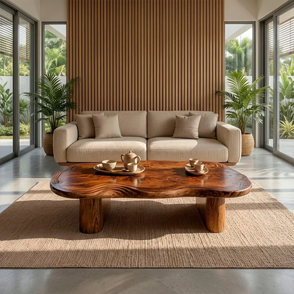 Organic Live Edge Coffee Table – Natural Wood Center Table for Modern Living Room - Woodenecho