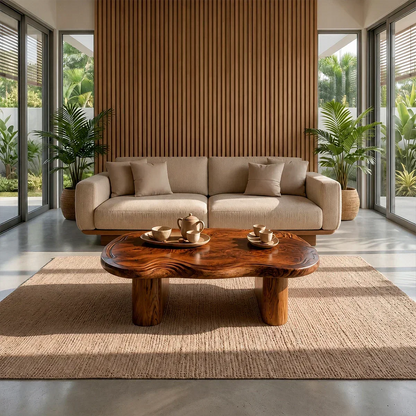 Organic Live Edge Coffee Table – Natural Wood Center Table for Modern Living Room - Woodenecho