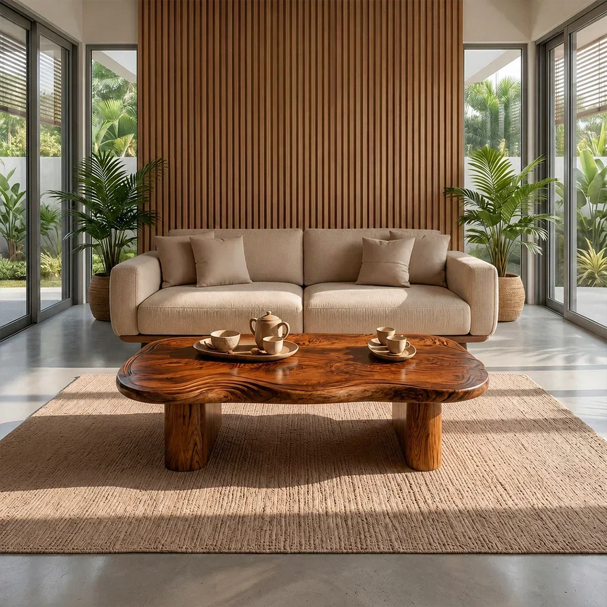 Organic Live Edge Coffee Table – Natural Wood Center Table for Modern Living Room - Woodenecho