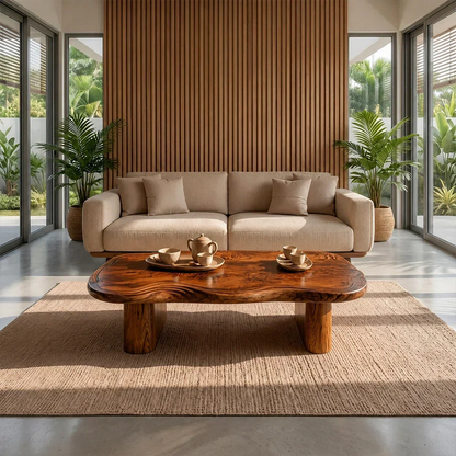 Organic Live Edge Coffee Table – Natural Wood Center Table for Modern Living Room - Woodenecho