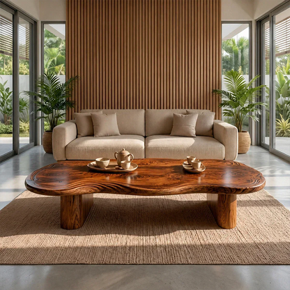 Organic Live Edge Coffee Table – Natural Wood Center Table for Modern Living Room - Woodenecho