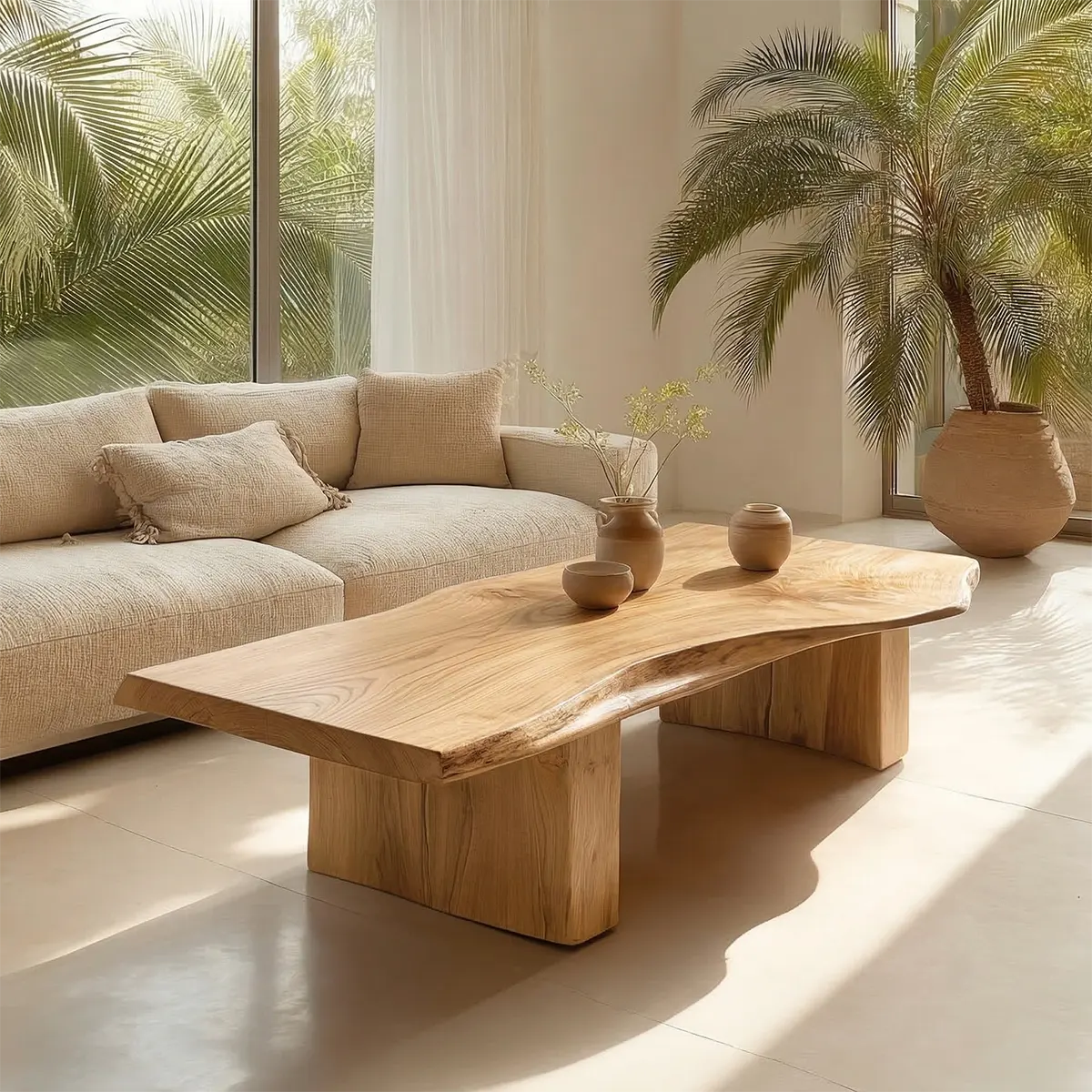 Organic Live Edge Coffee Table with Thick Slab Top in Natural Solid Wood - Rustirawood