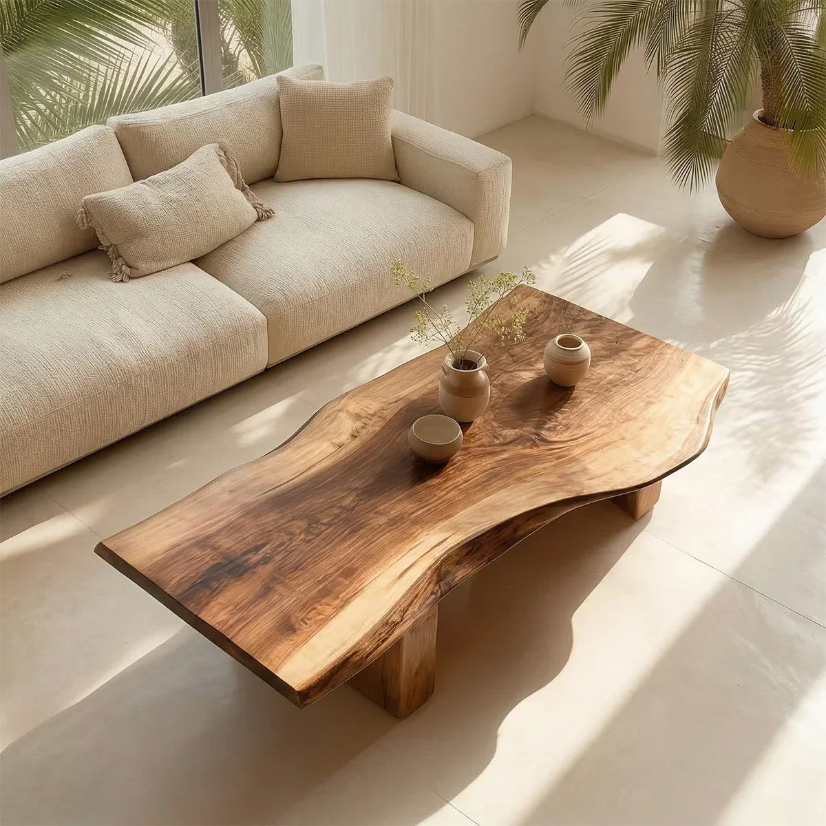 Organic Live Edge Coffee Table with Thick Slab Top in Natural Solid Wood - Rustirawood