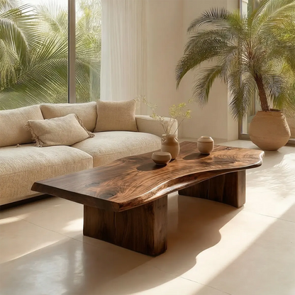 Organic Live Edge Coffee Table with Thick Slab Top in Natural Solid Wood - Rustirawood