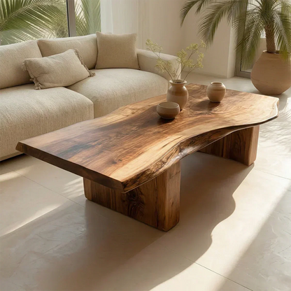 Organic Live Edge Coffee Table with Thick Slab Top in Natural Solid Wood - Woodenecho